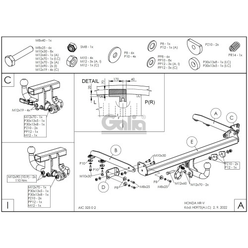 H097C GALIA Полностью оцинкованный фаркоп на Honda HR-V 2014-2021. Подрозетник убирается за бампер. Тип шара: C (горизонтальный съемный). Невидимый вырез бампера. Нагрузки: 1600/80 кг, масса фаркопа 14,57 кг