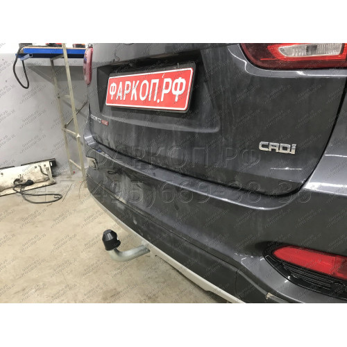 H091A GALIA Полностью оцинкованный фаркоп на Hyundai Santa Fe 2012-2018, 2018-2021, Kia Sorento 2012-2015, 2015-2020. Подрозетник убирается за бампер. Тип шара: A. Подрезка бампера. Нагрузки: 2600/120 кг, масса фаркопа 17,22 кг