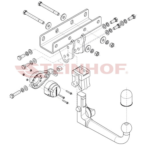 J-082 STEINHOF Фаркоп на Jeep Wrangler JL (кроме AdBlue) 2018- без снятия и подрезки бампера. Тип шара: AV (вертикальное быстросъемное крепление шара на ключе). Нагрузки: 3500/160 кг, масса фаркопа 5,4 кг (без электрики в комплекте)