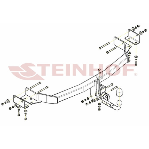 K-016 STEINHOF Фаркоп на Kia Sorento XM 2009-2012. Требуется подрезка бампера. Тип шара: A. Нагрузки: 2600/100 кг, масса фаркопа 22,6 кг (без электрики в комплекте)