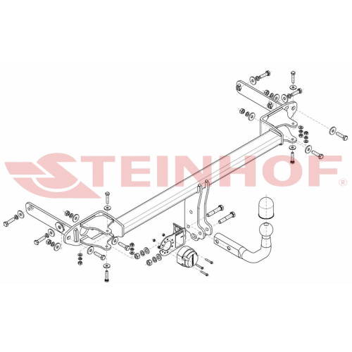 K-075 STEINHOF Фаркоп на Kia Stonic 2017-. Требуется подрезка бампера. Тип шара: A. Нагрузки: 1200/80 кг, масса фаркопа 16,2 кг (без электрики в комплекте)