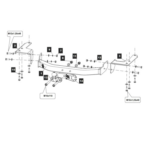 LS02 BALTEX Фаркоп на Toyota Highlander XU20 2001-2007, Lexus RX XU30 2003-2009 без снятия и выреза бампера. Тип шара: F. Нагрузки: 1800/75 кг, масса фаркопа 17 кг (без электрики в комплекте)