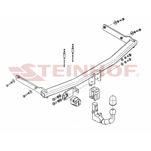 M-029 STEINHOF Фаркоп на Mazda 5 (CR) 2005-2010, 2010-2015. Требуется подрезка бампера. Тип шара: AV (вертикальное быстросъемное крепление шара на ключе). Нагрузки: 1600/75 кг, масса фаркопа 17,4 кг (без электрики в комплекте)
