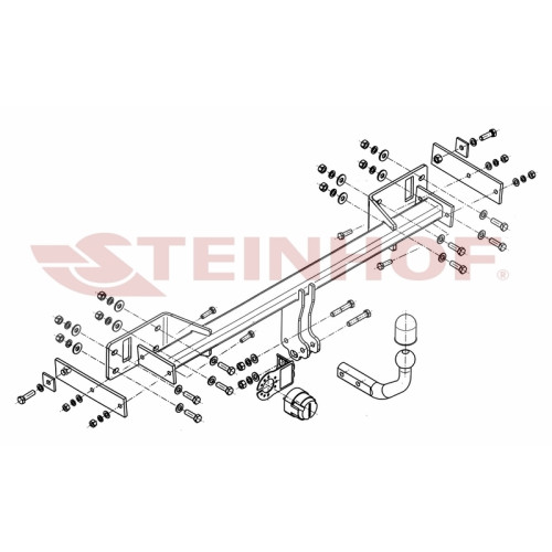 M-101 STEINHOF Фаркоп на Mercedes A-Class w176 (кроме AMG package) 2012-2018, Mercedes B-Class w246 (кроме AMG package) 2011-2018 без подрезки бампера. Тип шара: A. Нагрузки: 1500/80 кг, масса фаркопа 19,7 кг (без электрики в комплекте)