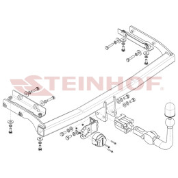 N-066 STEINHOF Фаркоп на Nissan Note E11 2006-2014. Требуется подрезка бампера. Тип шара: AH (горизонтальное быстросъемное крепление шара на ключе). Нагрузки: 12