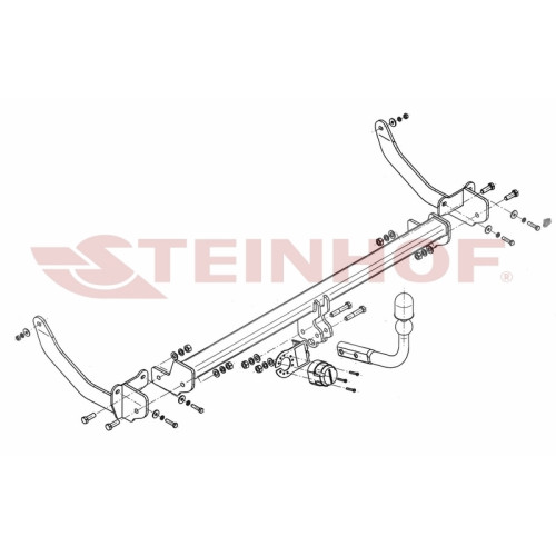 P-052 STEINHOF Фаркоп на Peugeot 308 универсал 2008-2014 без снятия и подрезки бампера. Тип шара: A. Нагрузки: 1700/75 кг, масса фаркопа 18,9 кг (без электрики в комплекте)