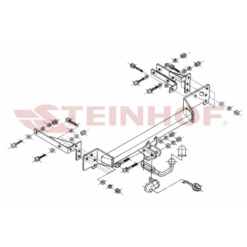 R-020 STEINHOF Фаркоп на Renault Clio II хетчбек 3/5 дверей 03/1998-06/2001, 07/2001-2005 без подрезки бампера. Тип шара: A. Нагрузки: 1200/75 кг, масса фаркопа 14,1 кг (без электрики в комплекте)
