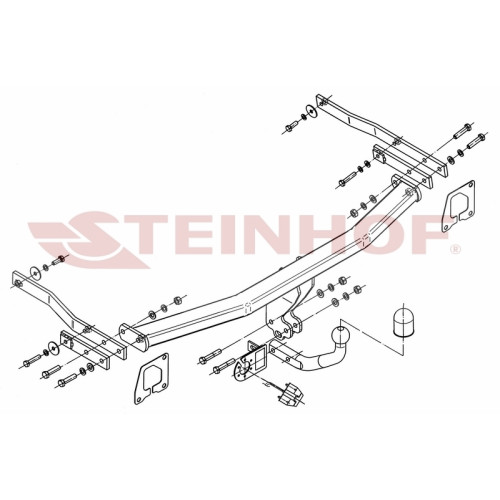 R-108 STEINHOF Фаркоп на Renault Megane II хетчбек 3/5 дверей 11/2002-2009, Renault Megane II Scenic 07/2003-2009, Renault Megane II Grand Scenic 04/2004-2009 без подрезки бампера. Тип шара: A. Нагрузки: 1350/75 кг, масса фаркопа 19,4 кг (без электрики в 