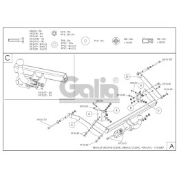 R016C GALIA Полностью оцинкованный фаркоп на Renault Scenic I 1996-2003. Тип шара: C (горизонтальный съемный). Установка без снятия и выреза бампера. Нагрузки
