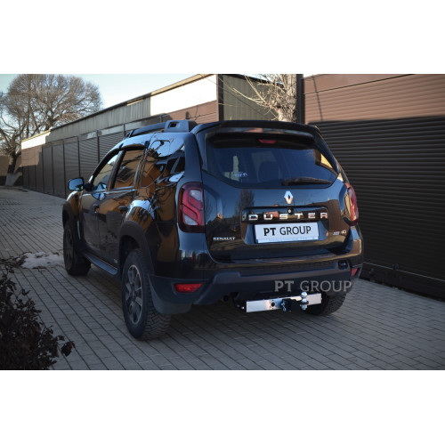 RDU-16-991124.00 PT GROUP Распродажа! Фаркоп с нержавеющей накладкой на Renault Duster 2016-2020 без подрезки бампера. Тип шара: E (легкосъемный шар под квадрат). Нагрузки: 1600/75 кг, масса фаркопа 18,3 кг (без электрики в комплекте)