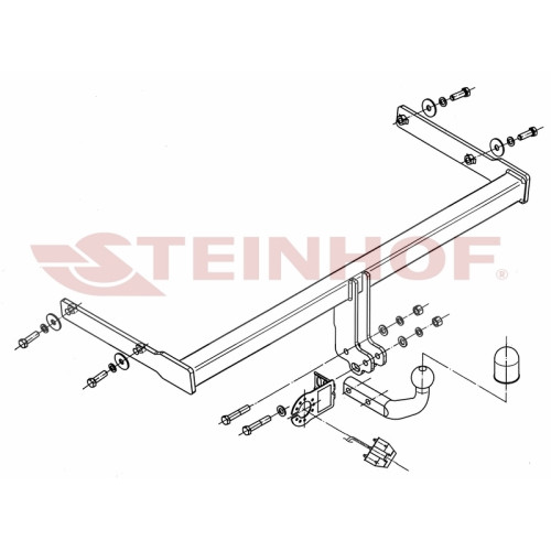 S-355 STEINHOF Фаркоп на Skoda Yeti 2WD/4WD 08/2009-2018. Требуется подрезка бампера. Тип шара: A. Нагрузки: 1800/80 кг, масса фаркопа 15,4 кг (без электрики в комплекте)