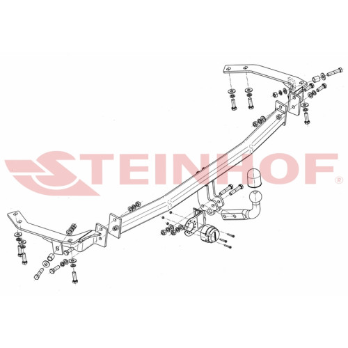 T-094 STEINHOF Фаркоп на Toyota Avensis Verso 2001-2006, Toyota Ipsum 2001-2009. Требуется подрезка бампера. Тип шара: A. Нагрузки: 1750/75 кг, масса фаркопа 17,95 кг (без электрики в комплекте)