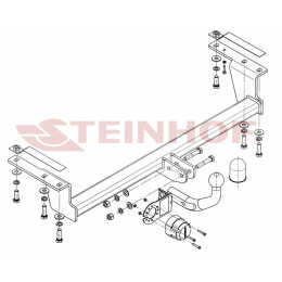 T-126 STEINHOF Фаркоп на Toyota Corolla хетчбек 3/5 дверей E12 2002-2007 без подрезки бампера. Тип шара: A. Нагрузки: 1350/55 кг, масса фаркопа 13,6 кг (без электрики в к