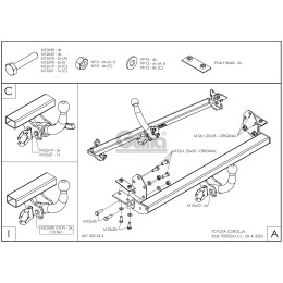 T020A GALIA Полностью оцинкованный фаркоп на Toyota Corolla седан/хетчбек 5 дверей 1997-2002 - E1, A1, B1, B0. Тип шара: A. Без выреза бампера. Нагрузки: 1200/75 кг, масс