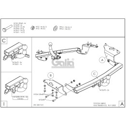 T063C GALIA Полностью оцинкованный фаркоп на Toyota Verso 2009-2013, 2013-2018. Тип шара: C (горизонтальный съемный). Установка без снятия и выреза бампера. Нагр