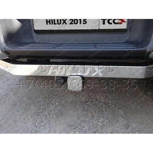 TCU00023N ТСС Фаркоп на Toyota Hilux 2015-, в т.ч. Exclusive 2018-, в т.ч. Black Onyx 2020- без подрезки бампера. Тип шара: E (шаровый узел под американский квадрат с нержавеющим шаром). Нагрузки: 2500/100 кг