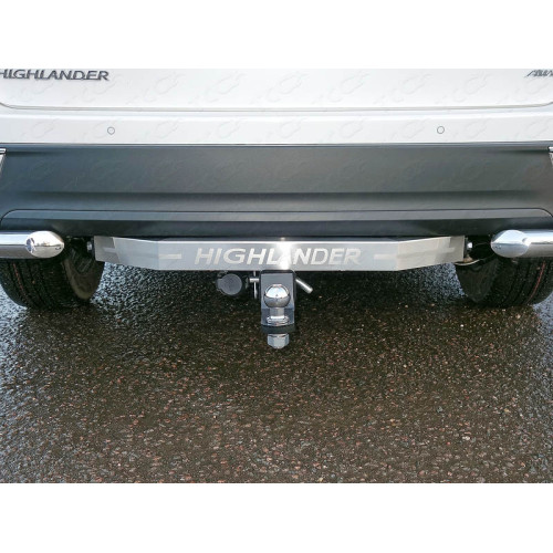 TCU00060 ТСС Фаркоп на Toyota Highlander 2014-2020 с накладкой с надписью Highlander без подрезки бампера. Тип шара: E (шаровый узел под американский квадрат). Нагрузки: 1500/100 кг