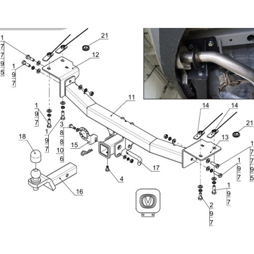TCU00369 ТСС Фаркоп на Changan CS75 Plus 2WD 1.5T 2023-. Тип шара: E (шаровый узел под американский квадрат). Нагрузки: 750/50 кг