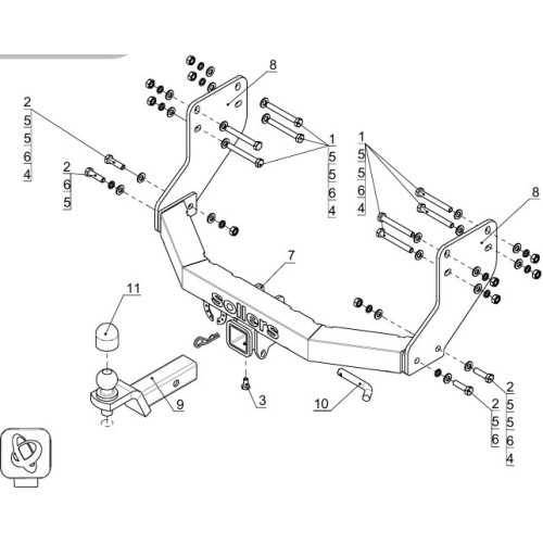 TCU00407N ТСС Фаркоп на Sollers Atlant L1H1 3.5T 2023- с накладкой с надписью Sollers без подрезки бампера. Тип шара: E (шаровый узел под американский квадрат с нержавеющим шаром). Нагрузки: 2500/120 кг