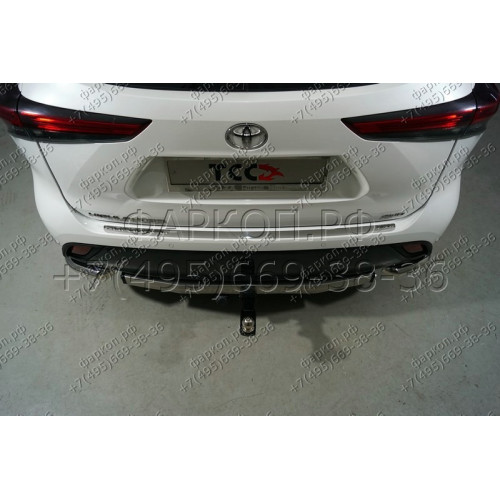 TCU00172 ТСС Фаркоп с нерж. накладкой на Toyota Highlander 2020- без подрезки бампера. Тип шара: E (шаровый узел под американский квадрат). Нагрузки: 1500/100 кг