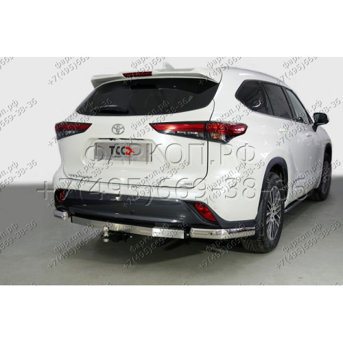 TCU00172 ТСС Фаркоп с нерж. накладкой на Toyota Highlander 2020- без подрезки бампера. Тип шара: E (шаровый узел под американский квадрат). Нагрузки: 1500/100 кг