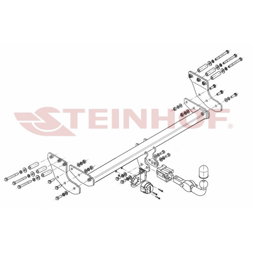 V-302 STEINHOF Фаркоп на Volvo XC90 2003-2015. Требуется подрезка бампера. Тип шара: AH (горизонтальное быстросъемное крепление шара на ключе). Нагрузки: 2250/90 кг, масса фаркопа 20,5 кг (без электрики в комплекте)