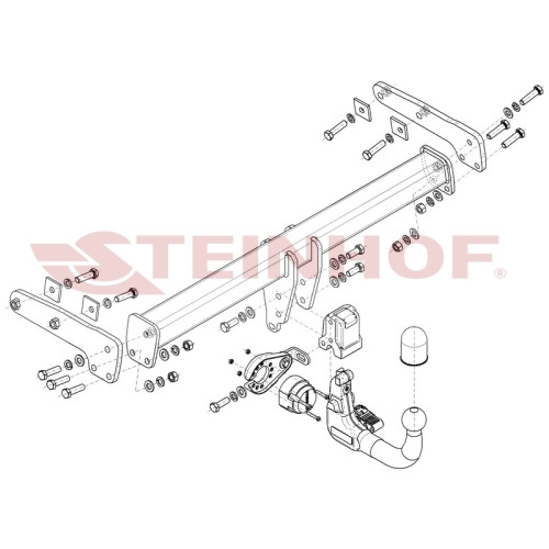 V-324 STEINHOF Фаркоп на Volvo XC70 09/2007-2017. Требуется подрезка бампера. Тип шара: AV (вертикальное быстросъемное крепление шара на ключе). Нагрузки: 2100/90 кг (без электрики в комплекте)