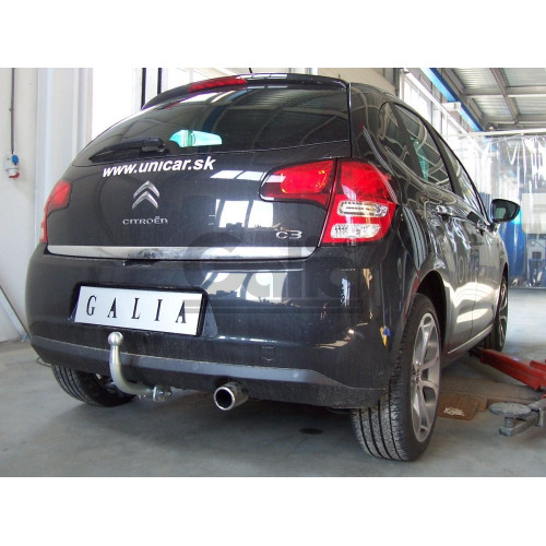 C048C GALIA Полностью оцинкованный фаркоп на Citroen C3 2002-2010, C3 II 2010-2016, кроме DS3. Тип шара: C (горизонтальный съемный). Без выреза бампера. Нагрузки: 1200/50 кг, масса фаркопа 13,27 кг