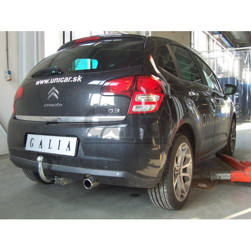 C048C GALIA Полностью оцинкованный фаркоп на Citroen C3 2002-2010, C3 II 2010-2016, кроме DS3. Тип шара: C (горизонтальный съемный). Без выреза бампера. Нагрузки: 1200/50 кг, масса фаркопа 13,27 кг