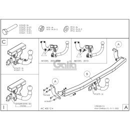 C048C GALIA Полностью оцинкованный фаркоп на Citroen C3 2002-2010, C3 II 2010-2016, кроме DS3. Тип шара: C (горизонтальный съемный). Без выреза бампера. Нагрузки: 1200/5