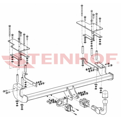 F-144 STEINHOF Фаркоп на Suzuki SX4 хетчбек 5 дверей 2WD/4WD 2006-2013, FIAT Sedici хетчбек 5 дверей 2006-2013. Требуется подрезка бампера. Тип шара: AH (горизонтальное быстросъемное крепление шара на ключе). Нагрузки: 1350/75 кг, масса фаркопа 23,3 кг (б