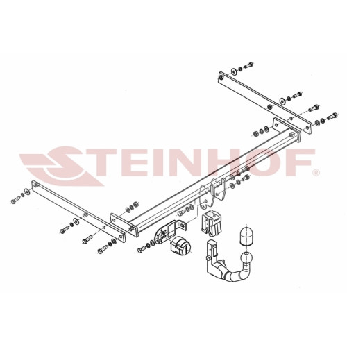 F-206 STEINHOF Фаркоп на Ford C-MAX, GRAND C-MAX 2010-2019 без подрезки бампера. Тип шара: AV (вертикальное быстросъемное крепление шара на ключе). Нагрузки: 1800/100 кг, масса фаркопа 20 кг (без электрики в комплекте)