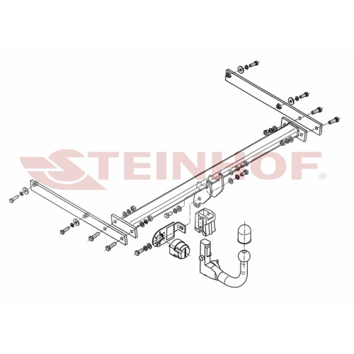 F-250 STEINHOF Фаркоп на Ford Focus III хетчбек 5 дверей 05/2011-2018 без подрезки бампера. Тип шара: AV (вертикальное быстросъемное крепление шара на ключе). Нагрузки: 1800/75 кг, масса фаркопа 20,4 кг (без электрики в комплекте)