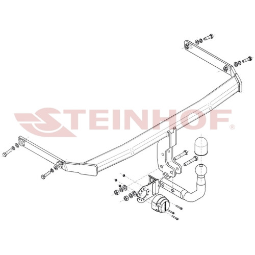 F-287 STEINHOF Фаркоп на Ford Fiesta хетчбек 5 дверей (вкл. Titanium) (вкл. Active) (искл. ST-Line) (кроме версии с панорамной крышей) 07/2017-. Требуется подрезка бампера. Тип шара: A. Нагрузки: 1100/80 кг, масса фаркопа 13,45 кг (без электрики в комплек
