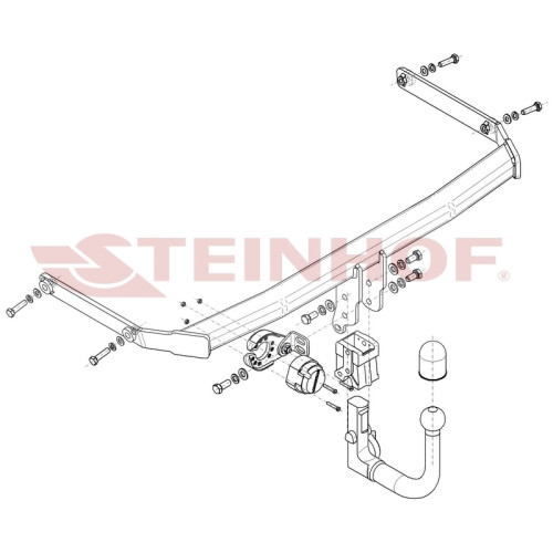 F-288 STEINHOF Фаркоп на Ford Fiesta хетчбек 5 дверей (вкл. Titanium) (вкл. Active) (искл. ST-Line) (кроме версии с панорамной крышей) 07/2017-. Требуется подрезка бампера. Тип шара: AV (вертикальное быстросъемное крепление шара на ключе). Нагрузки: 1100/