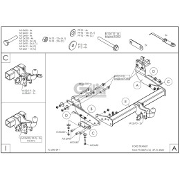F125C GALIA Полностью оцинкованный фаркоп на Ford Tourneo 2013-, Ford Transit 2013-. Тип шара: C (горизонтальный съемный). Установка без снятия и выреза бампера. На