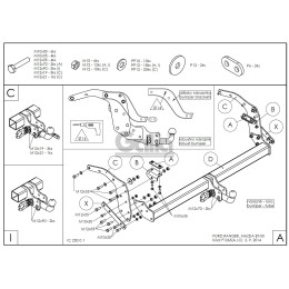 F126C GALIA Полностью оцинкованный фаркоп на Ford Ranger 2012-2022, Mazda BT-50 2012-2020. Тип шара: C (горизонтальный съемный). Без выреза бампера. Нагрузки: 3500/205 кг, 