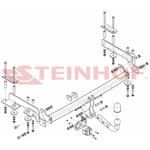 H-077 STEINHOF Фаркоп на Honda CR-V 1997-2002. Требуется подрезка бампера. Тип шара: A. Нагрузки: 1500/75 кг, масса фаркопа 17,5 кг (без электрики в комплекте)