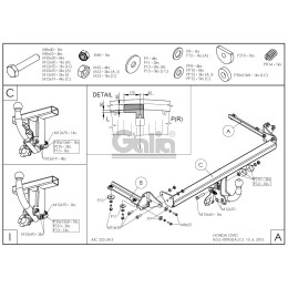 H090A GALIA Полностью оцинкованный фаркоп на Honda Civic хетчбек 5 дверей 2012-2017. Подрозетник убирается за бампер. Тип шара: A. Невидимый вырез бампера. 