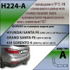H224-A Лидер-плюс ТСУ для Hyundai Santa Fe 2012-2018, Hyundai Grand Santa Fe 2014-2018, Kia Sorento 4 XM FL 2012-2020, кроме Prime. Требуется подрезка бампера. Нагрузки: 1300/75 кг, масса фаркопа 19,58 кг (без электрики в комплекте)