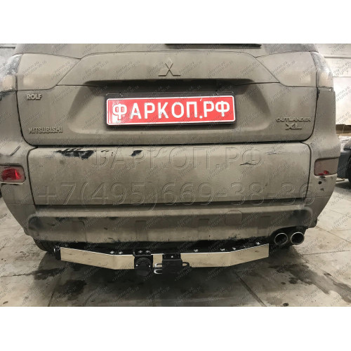 FA 0970-E(N) Бизон Фаркоп с хромированной накладкой на Mitsubishi Outlander XL 2007-2012 без подрезки бампера. Тип шара: E (легкосъемный шар под квадрат). Нагрузки: 3200/120 кг. Не комплектуется электрикой
