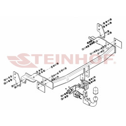 K-013 STEINHOF Фаркоп на Kia Sorento BL 2002-2006. Требуется подрезка бампера. Тип шара: AV (вертикальное быстросъемное крепление шара на ключе). Нагрузки: 2800/12