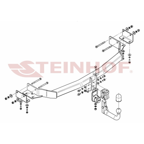 K-017 STEINHOF Фаркоп на Kia Sorento XM 2009-2012. Требуется подрезка бампера. Тип шара: AV (вертикальное быстросъемное крепление шара на ключе). Нагрузки: 2600/100 кг, масса фаркопа 25 кг (без электрики в комплекте)