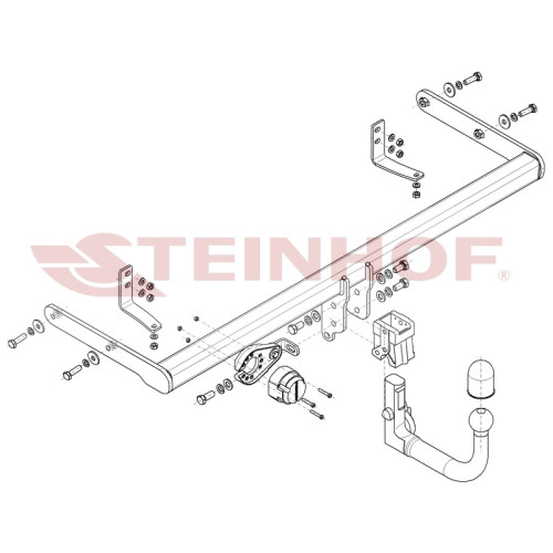 K-094 STEINHOF Фаркоп на Kia Stonic 2020-. Требуется подрезка бампера. Тип шара: AV (вертикальное быстросъемное крепление шара на ключе). Нагрузки: 1200/80 кг, масса фаркопа 12,85 кг (без электрики в комплекте)