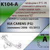 K104-A Лидер-плюс ТСУ для Kia Carens 2006-2013 без снятия и выреза бампера. Нагрузки: 1500/75 кг, масса фаркопа 16,1 кг (без электрики в комплекте)