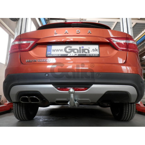 L025C GALIA Полностью оцинкованный фаркоп на Lada Vesta седан/универсал (установка без выреза бампера), в т.ч. SW Cross 2015-2022 (установка с подрезкой бампера). Подрозетник убирается за бампер. Тип шара: C (горизонтальный съемный). Нагрузки: 1400/75 кг,