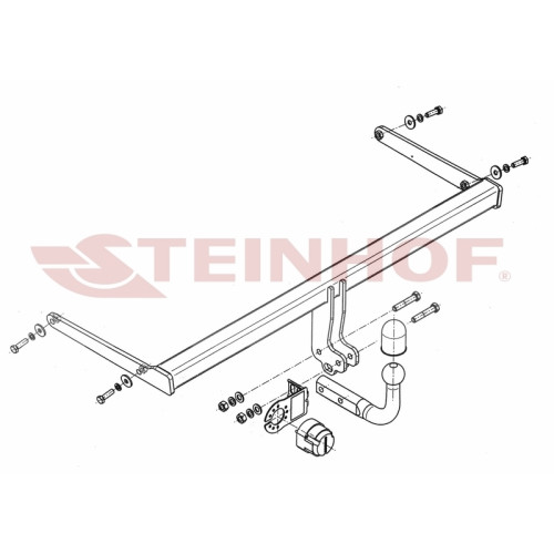 M-017 STEINHOF Фаркоп на Mazda 2 хетчбек 3/5 дверей DE 2007-2015 без подрезки бампера. Тип шара: A. Нагрузки: 1250/80 кг, масса фаркопа 12,9 кг (без электрики в комплекте)