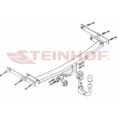 M-041 STEINHOF Фаркоп на Mazda 6 седан/хетчбек 5 дверей GH 2008-2013. Требуется подрезка бампера. Тип шара: AV (вертикальное быстросъемное крепление шара на ключе). Нагрузки: 1800/75 кг, масса фаркопа 20,4 кг (без электрики в комплекте)
