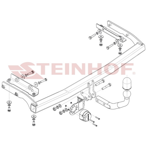 N-065 STEINHOF Фаркоп на Nissan Note E11 2006-2014. Требуется подрезка бампера. Тип шара: A. Нагрузки: 1200/50 кг, масса фаркопа 13,4 кг (без электрики в комплекте)