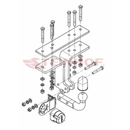 N-080 STEINHOF Фаркоп на Nissan Pathfinder R51 01/2005-2014. Требуется подрезка бампера. Тип шара: A. Нагрузки: 3000/120 кг, масса фаркопа 10,2 кг (без электрики в комплек